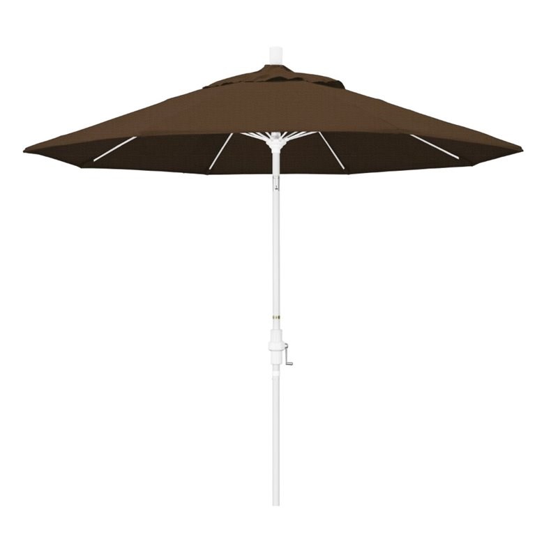 Pemberly Row Skye 9' White Patio Umbrella in Olefin Teak