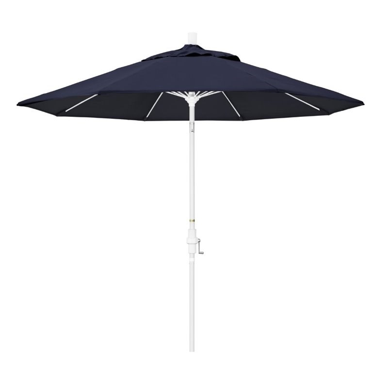 Pemberly Row Skye 9' White Patio Umbrella in Pacifica Navy Blue
