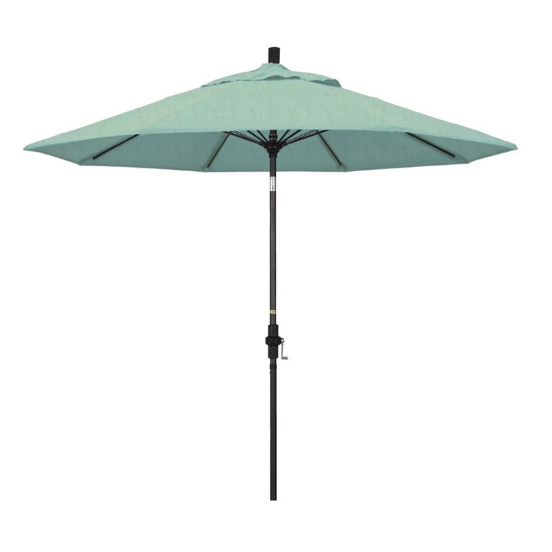 Pemberly Row Skye 9' Black Patio Umbrella in Sunbrella 1A Spectrum Mist