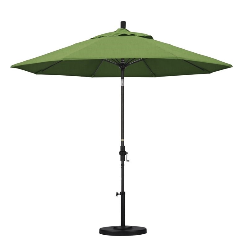 Pemberly Row Skye 9' Black Patio Umbrella in Sunbrella 1A Spectrum Cilantro