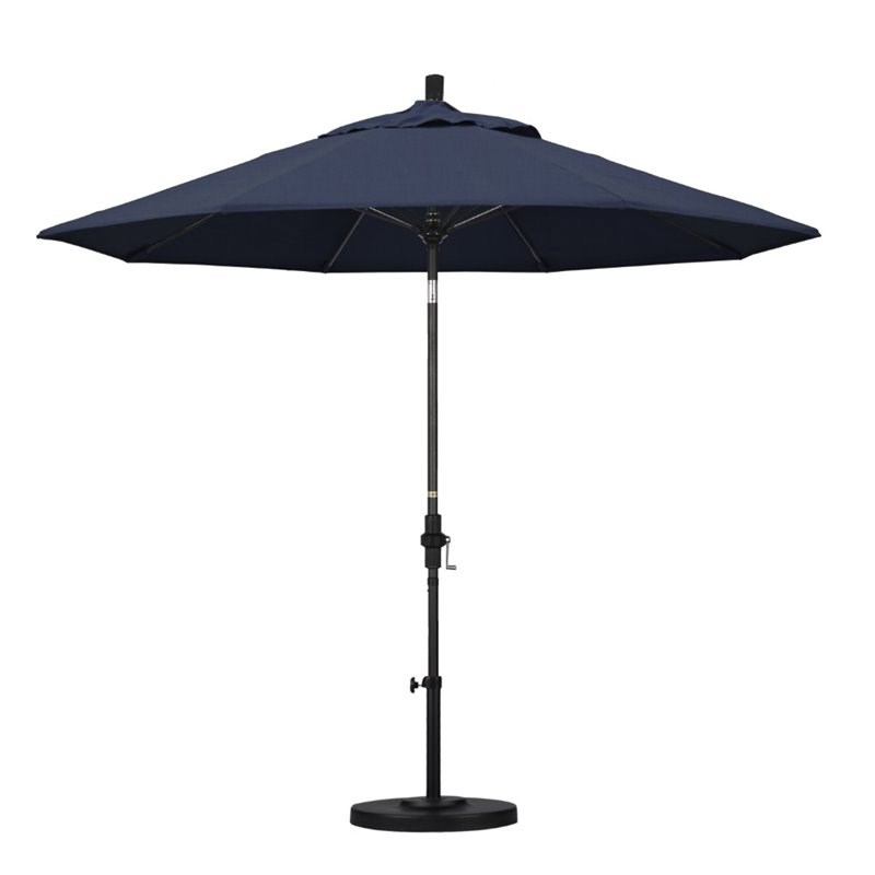 Pemberly Row Skye 9' Black Patio Umbrella in Sunbrella 1A Spectrum Indigo