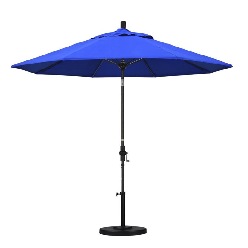Pemberly Row Skye 9' Black Patio Umbrella in Sunbrella 1A Pacific Blue
