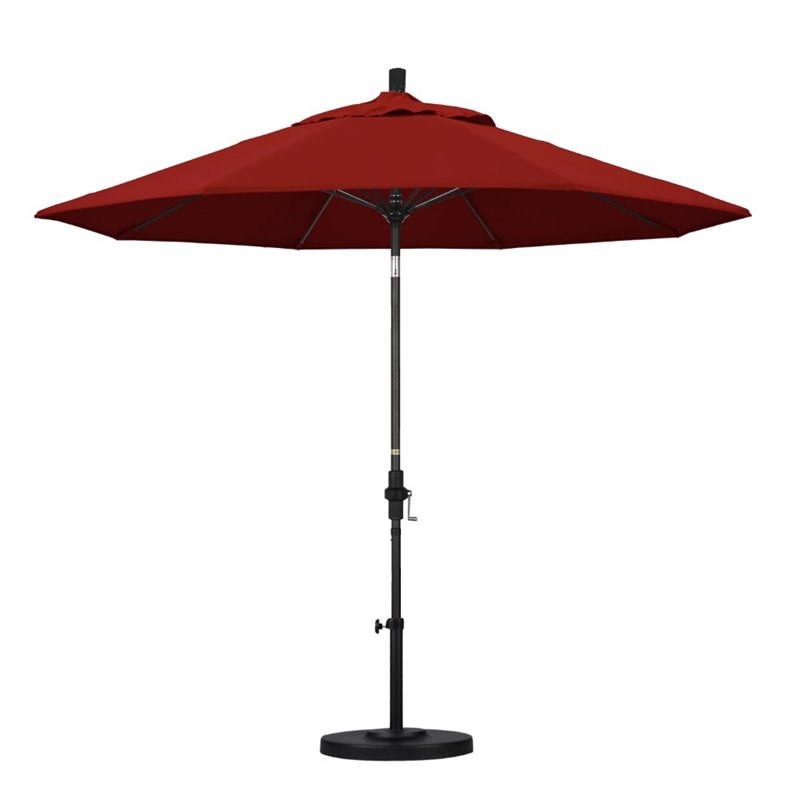 Pemberly Row Skye 9' Black Patio Umbrella in Sunbrella 2A Jockey Red