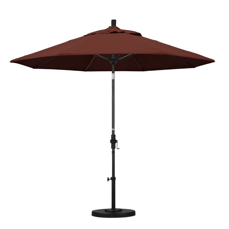 Pemberly Row Skye 9' Black Patio Umbrella in Sunbrella 2A Henna