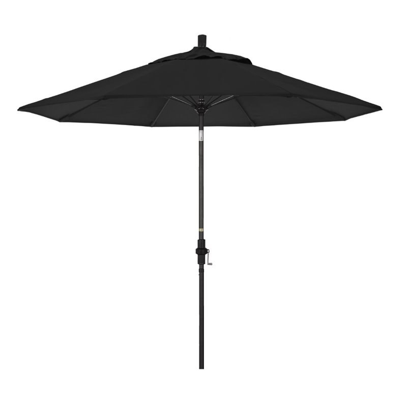 Pemberly Row Skye 9' Black Patio Umbrella in Sunbrella 1A Black