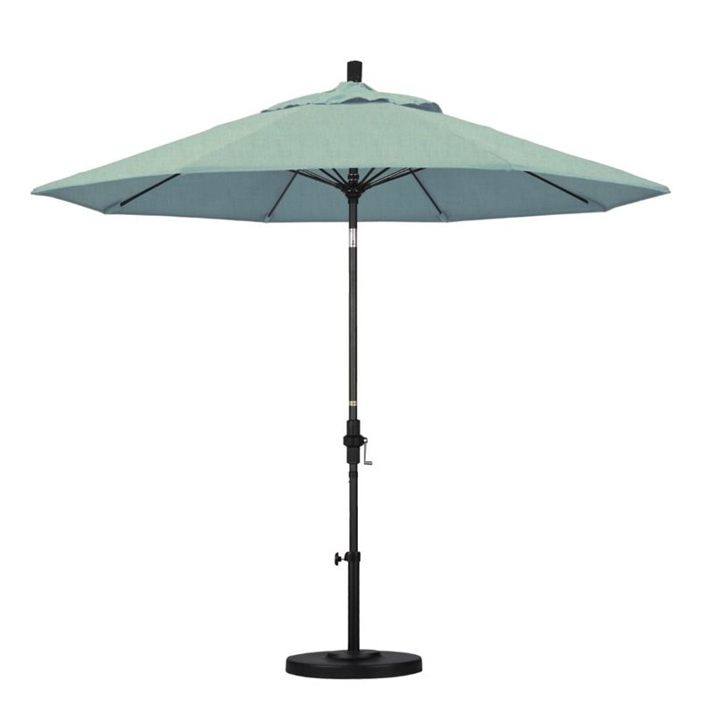 Pemberly Row Skye 9' Black Patio Umbrella in Sunbrella 1A Spa