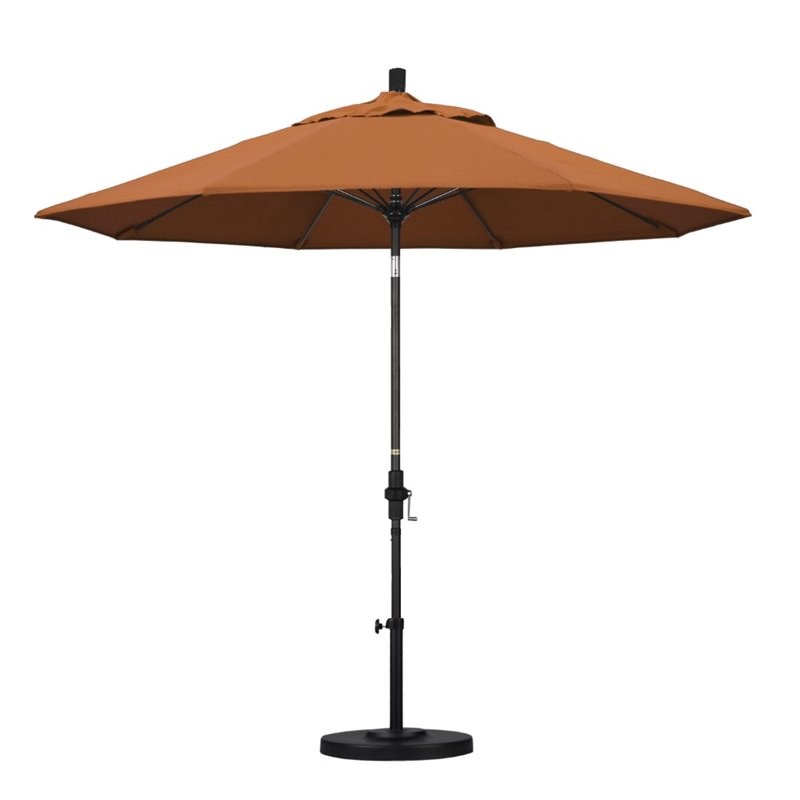 Pemberly Row Skye 9' Black Patio Umbrella in Sunbrella 2A Tuscan