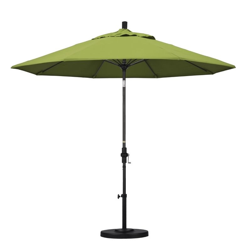 Pemberly Row Skye 9' Black Patio Umbrella in Sunbrella 2A Macaw