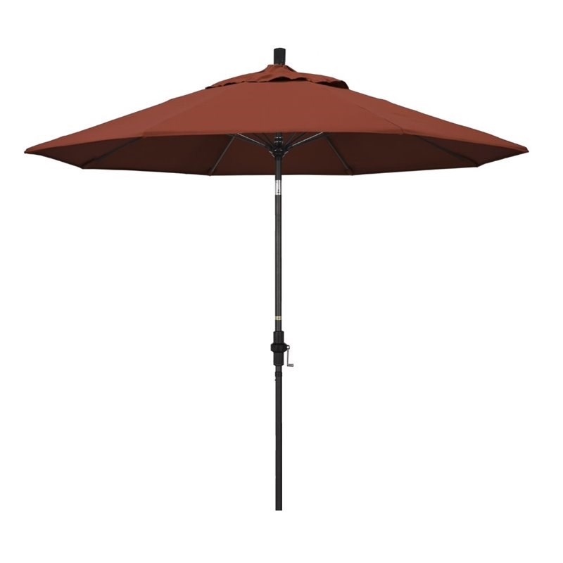 Pemberly Row Skye 9' Black Patio Umbrella in Sunbrella 2A Terracotta