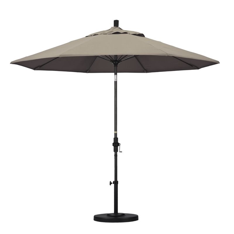 Pemberly Row Skye 9' Black Patio Umbrella in Sunbrella 1A Taupe