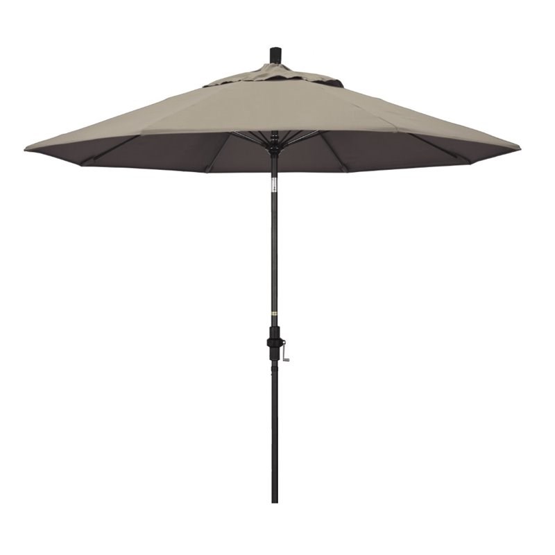 Pemberly Row Skye 9' Black Patio Umbrella in Sunbrella 1A Taupe