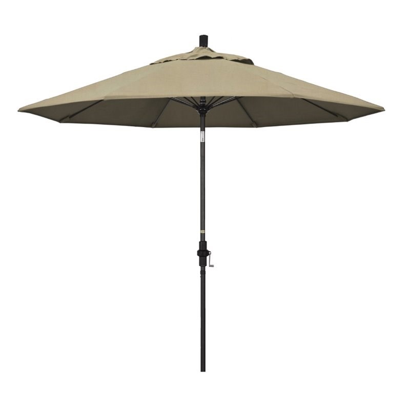 Pemberly Row Skye 9' Black Patio Umbrella in Sunbrella 1A Heather Beige