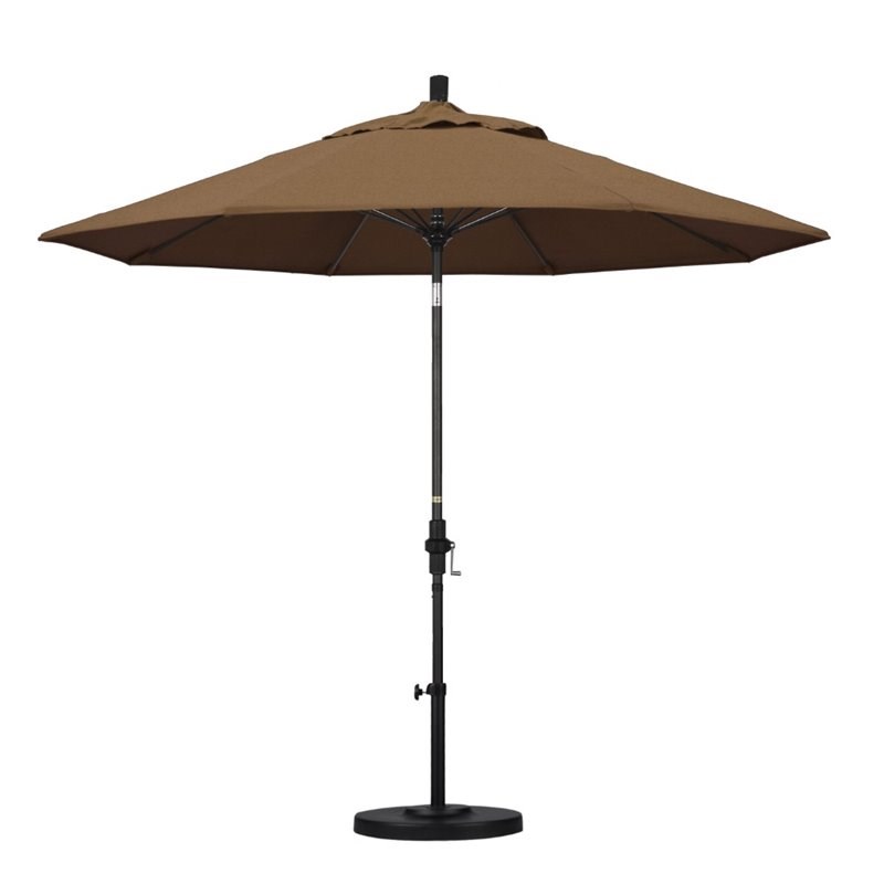 Pemberly Row Skye 9' Black Patio Umbrella in Sunbrella 1A Teak