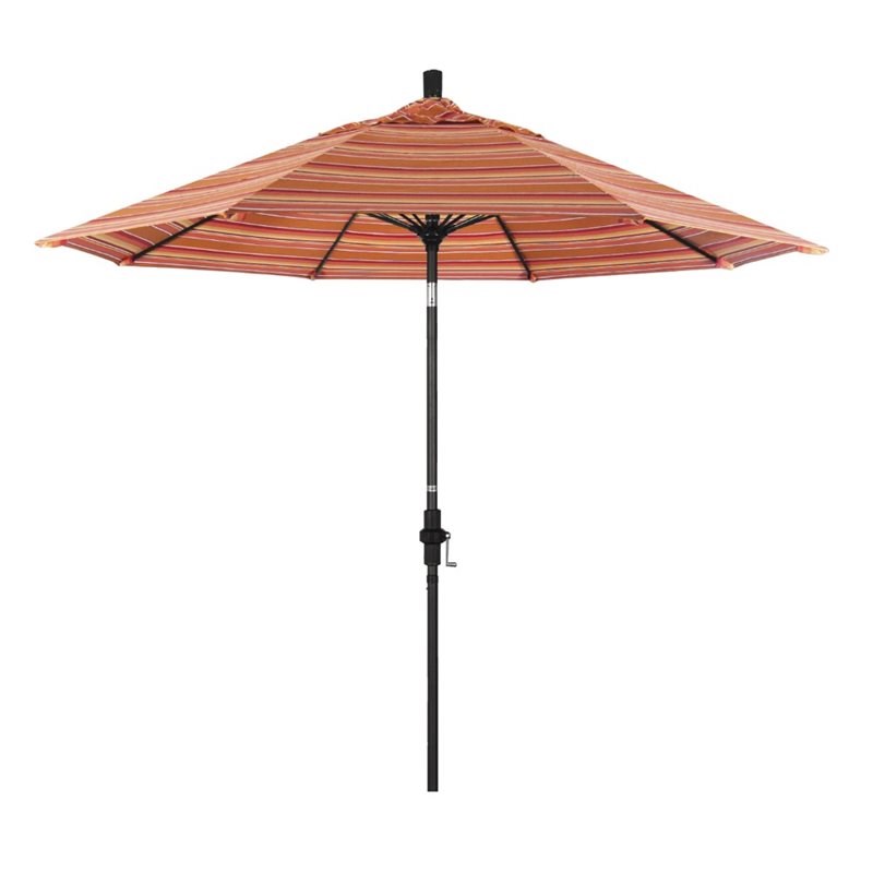 Pemberly Row Skye 9' Black Patio Umbrella in Sunbrella 1A Dolce Mango