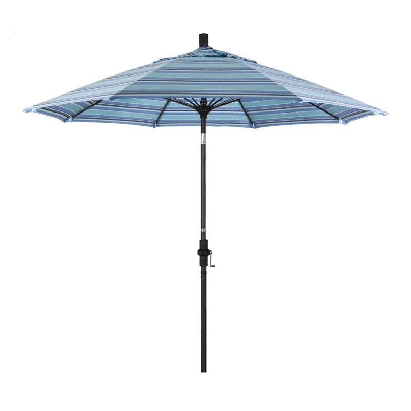 Pemberly Row Skye 9' Black Patio Umbrella in Sunbrella 1A Dolce Oasis