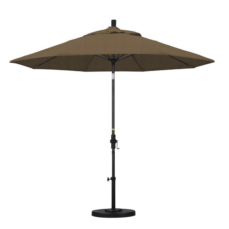 Pemberly Row Skye 9' Black Patio Umbrella in Sunbrella 2A Linen Sesame