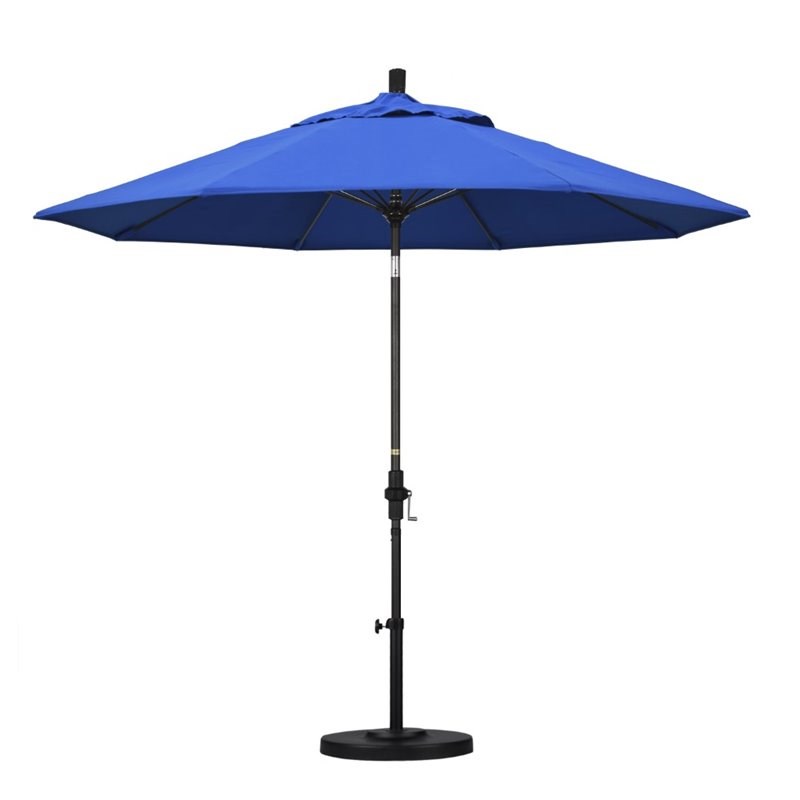 Pemberly Row Skye 9' Black Patio Umbrella in Olefin Royal Blue