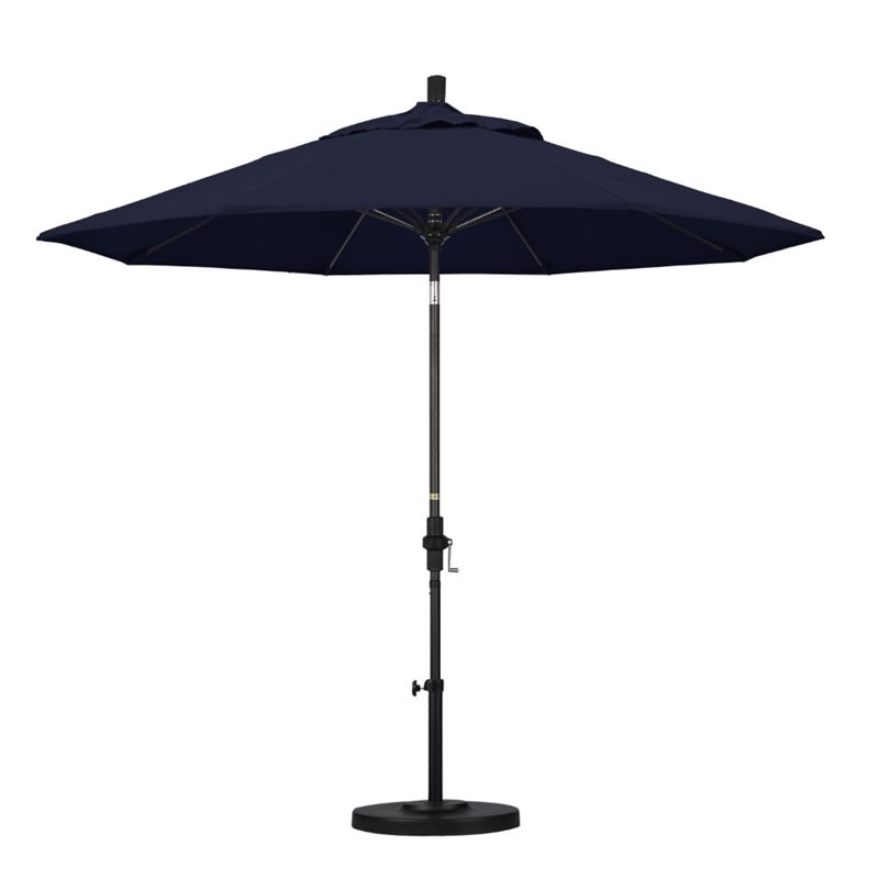 Pemberly Row Skye 9' Black Patio Umbrella in Olefin Navy Blue