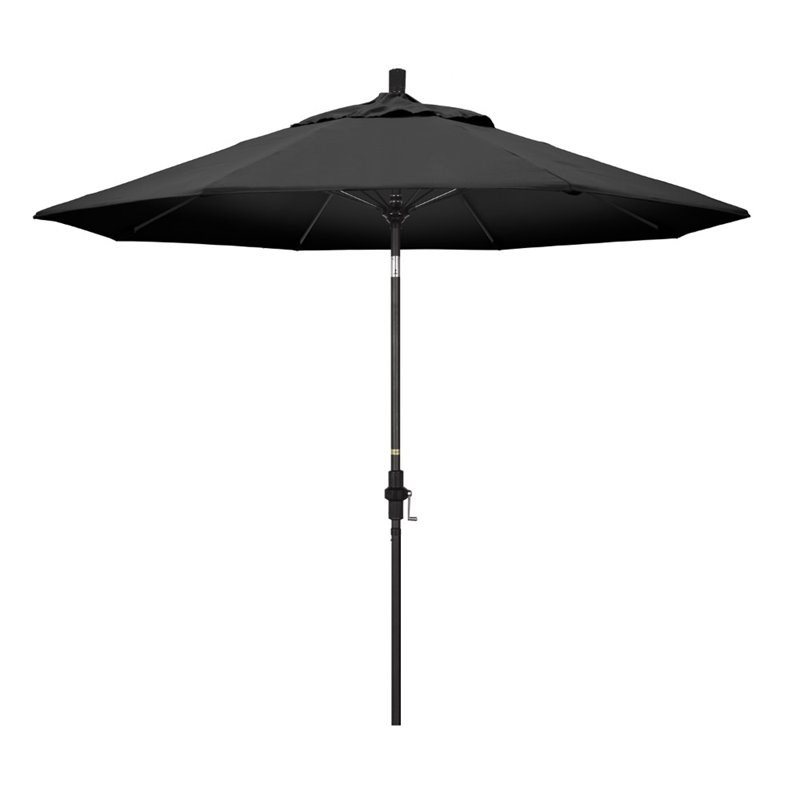 Pemberly Row Skye 9' Black Patio Umbrella in Olefin Black