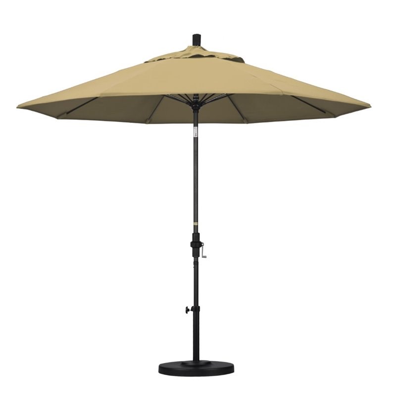 Pemberly Row Skye 9' Black Patio Umbrella in Olefin Champagne