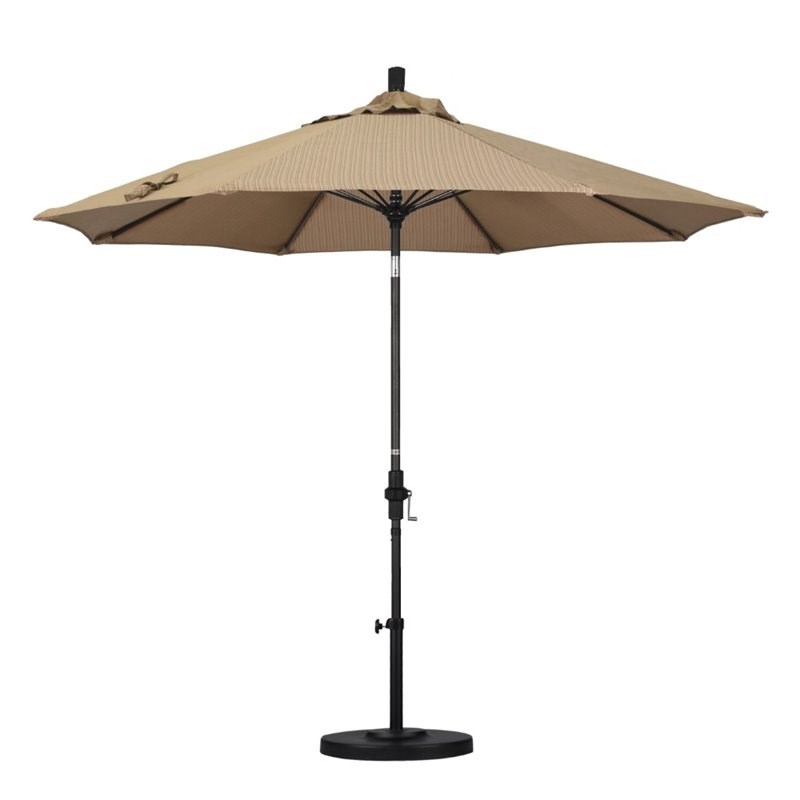 Pemberly Row Skye 9' Black Patio Umbrella in Olefin Terrace Sequoia