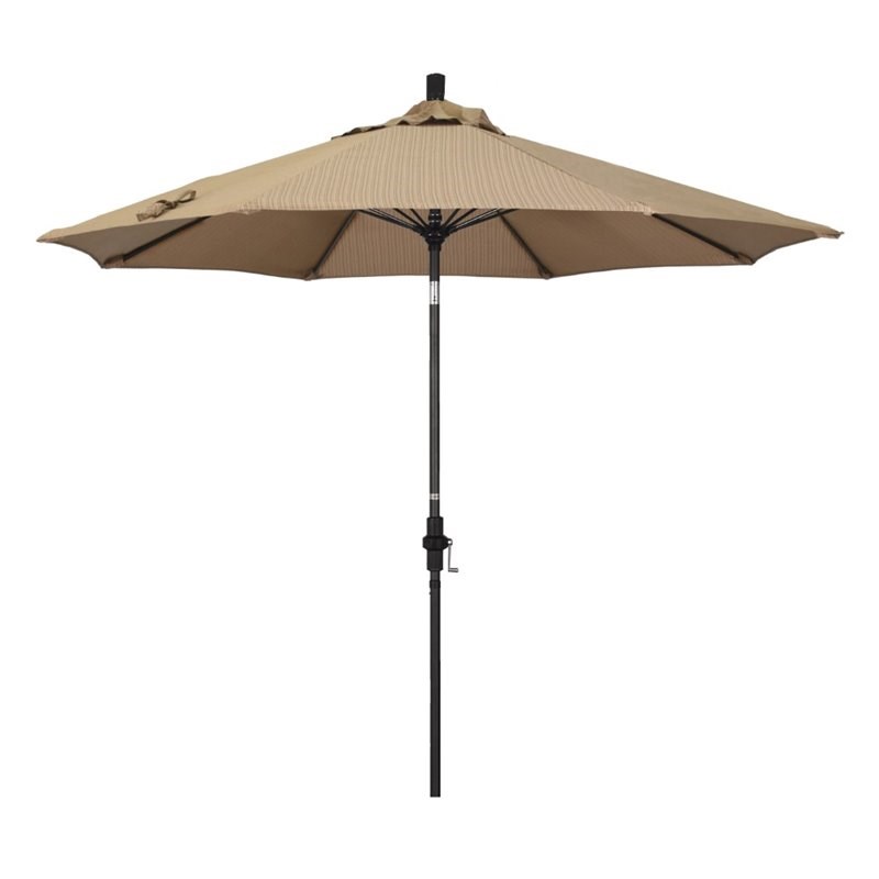 Pemberly Row Skye 9' Black Patio Umbrella in Olefin Terrace Sequoia