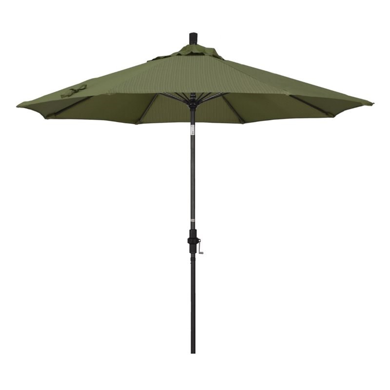 Pemberly Row Skye 9' Black Patio Umbrella in Olefin Terrace Fern