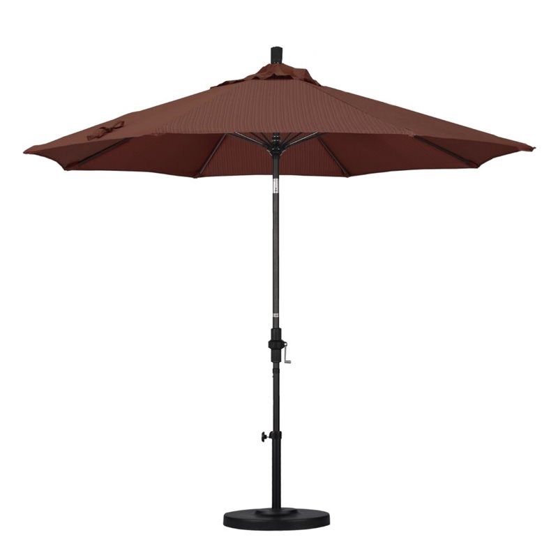 Pemberly Row Skye 9' Black Patio Umbrella in Olefin Terrace Adobe
