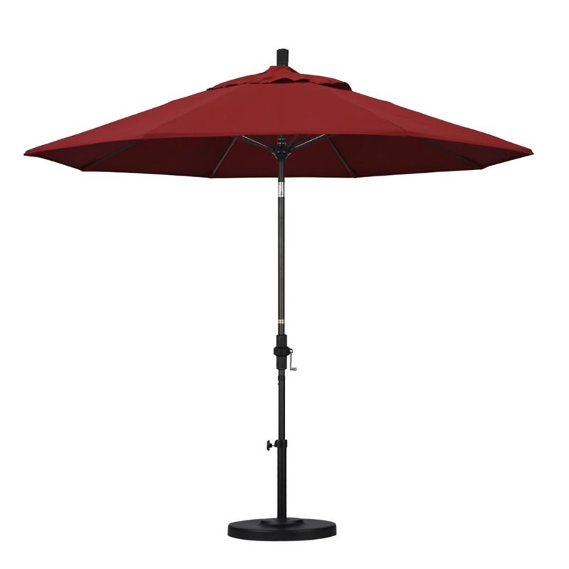 Pemberly Row Skye 9' Black Patio Umbrella in Pacifica Red