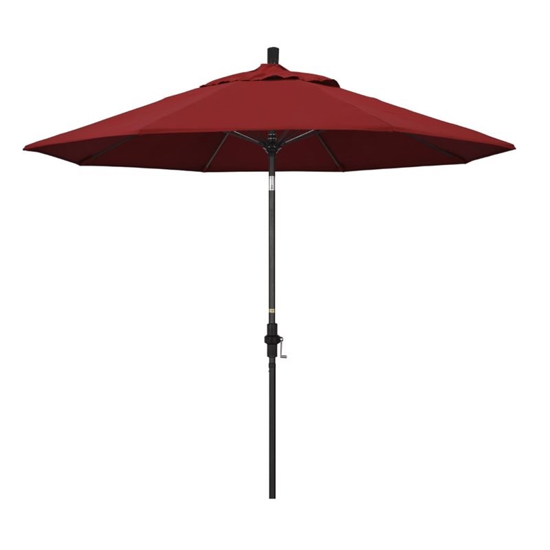 Pemberly Row Skye 9' Black Patio Umbrella in Pacifica Red