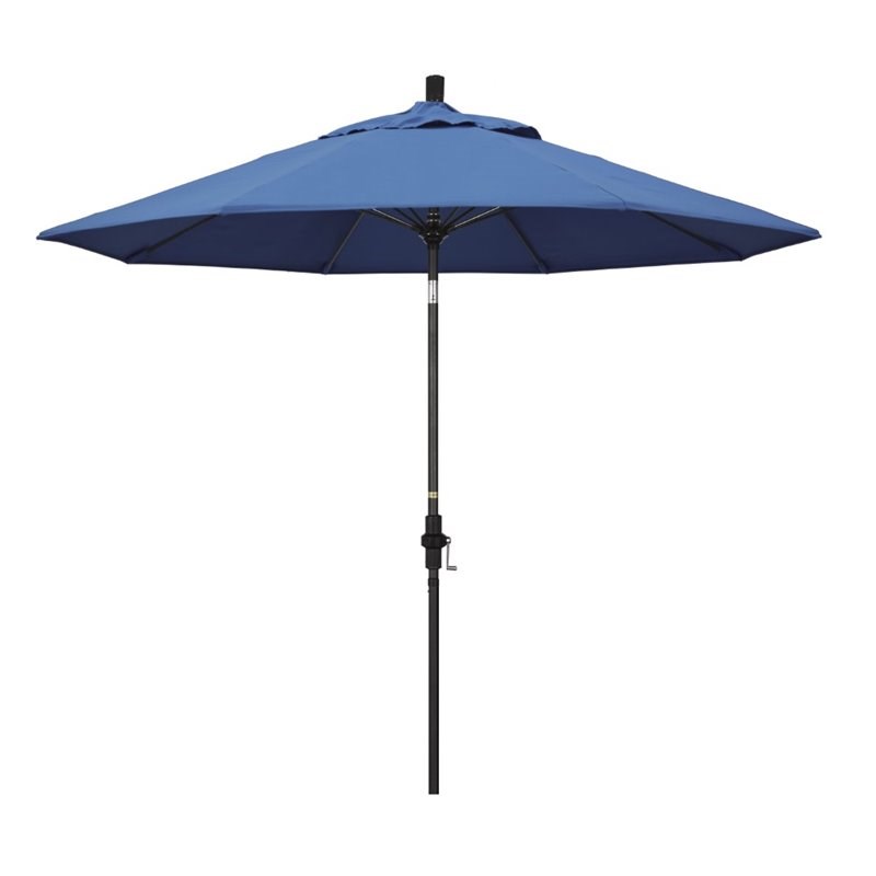Pemberly Row Skye 9' Black Patio Umbrella in Pacifica Capri