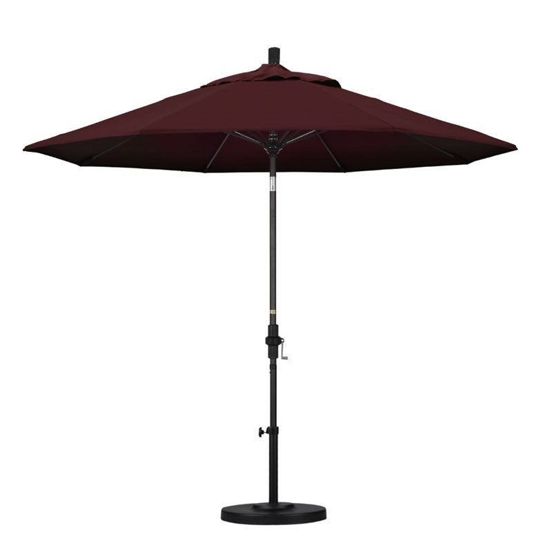 Pemberly Row Skye 9' Black Patio Umbrella in Pacifica Burgundy