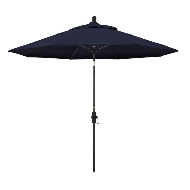 Pemberly Row Skye 9' Black Patio Umbrella in Pacifica Navy Blue