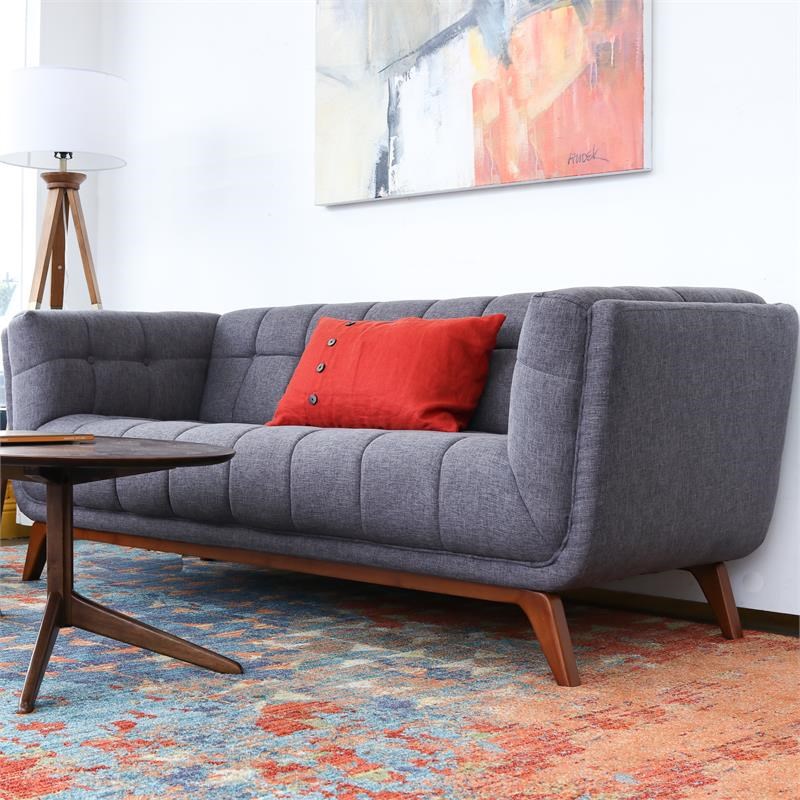 Pemberly Row Mid-Century Modern Tufted Back fabric Sofa in Grey