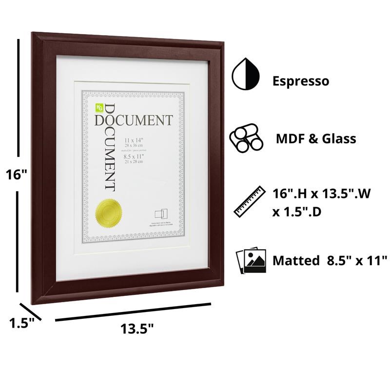Pemberly Row Oxford Frame Wood Document MDF Glass Espresso Traditional