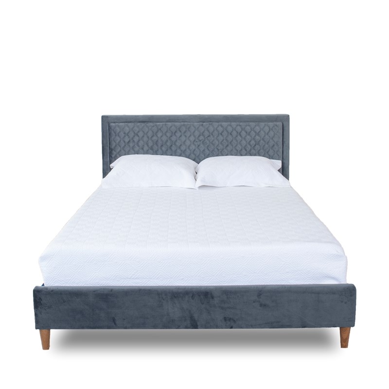 Mid-Century Modern (Queen) Charlie Gray Velvet Bed Frame