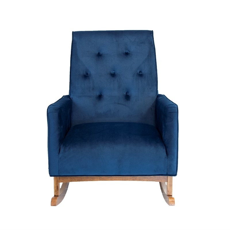Mid-Century Modern Collin Blue Velvet Rocking Chair