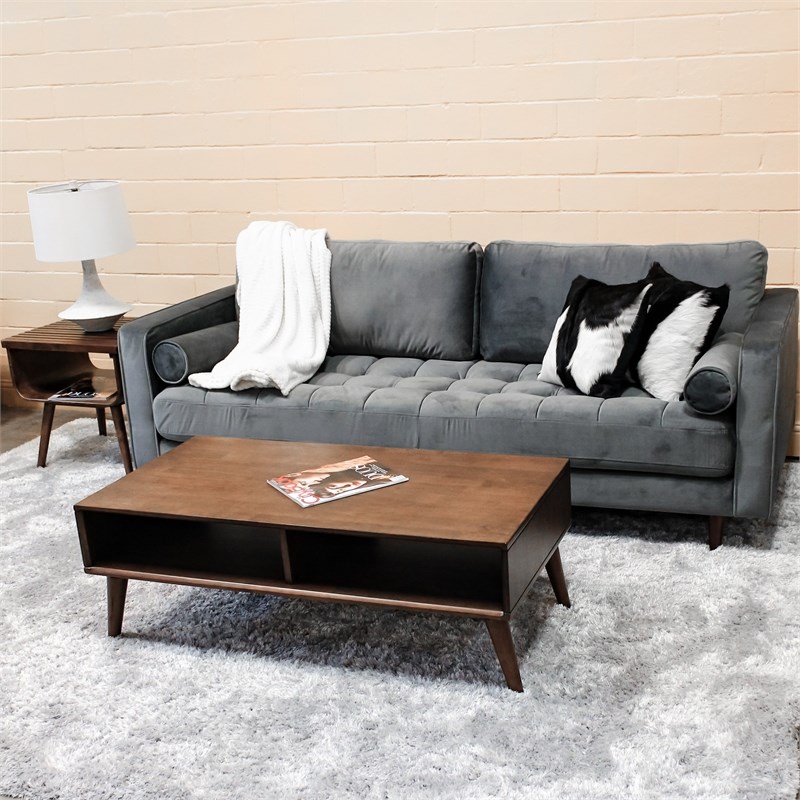 Pemberly Row Mid-Century Modern Demi Gray Velvet Sofa