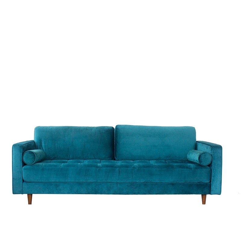 Pemberly Row Mid-Century Modern Demi Teal Velvet Sofa