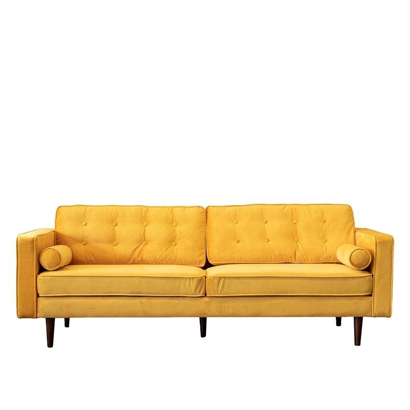 pemberly row midcentury modern yellow harriet velvet sofa pr4753