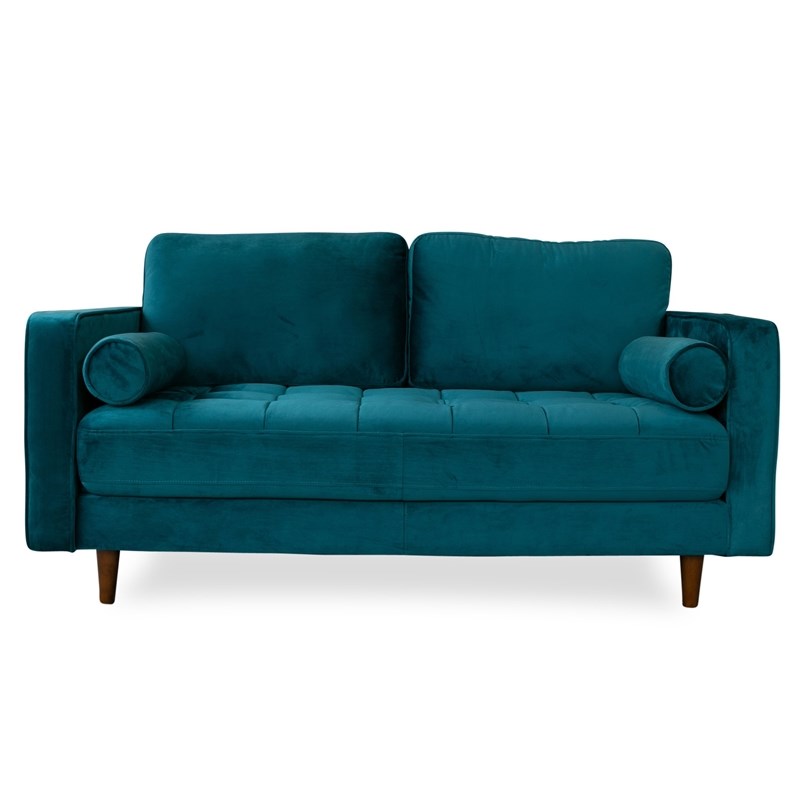 Pemberly Row Mid-Century Modern Demi Loveseat Emerald Green Velvet Sofa