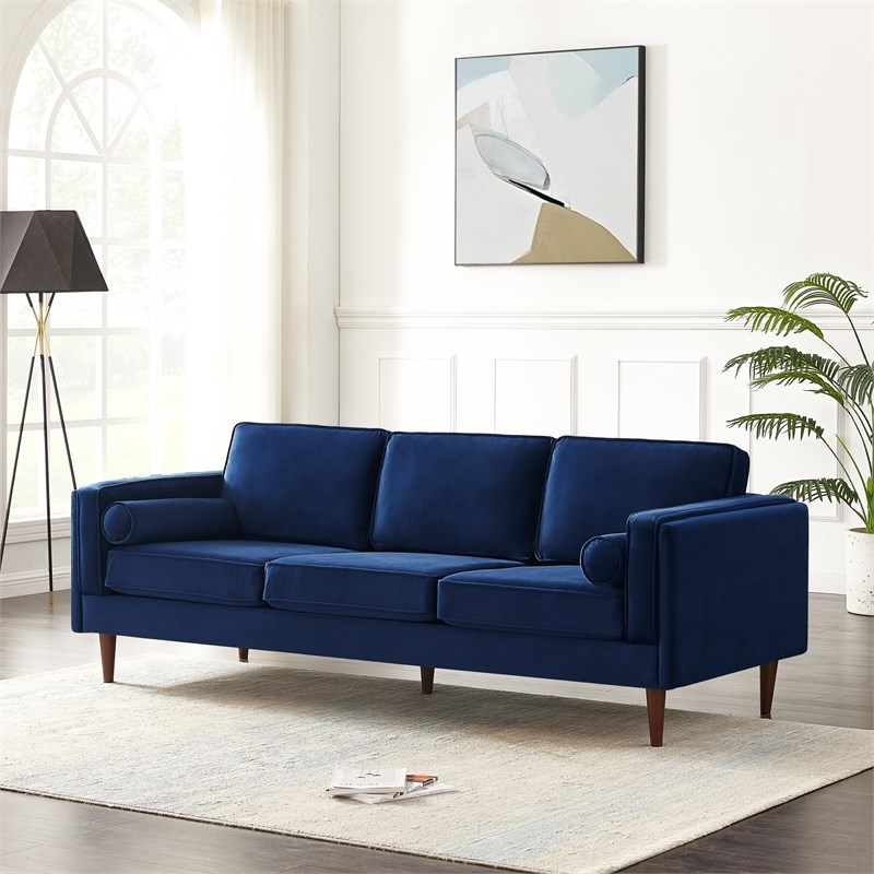 Pemberly Row MidCentury Modern Hudson Blue Velvet Sofa Homesquare