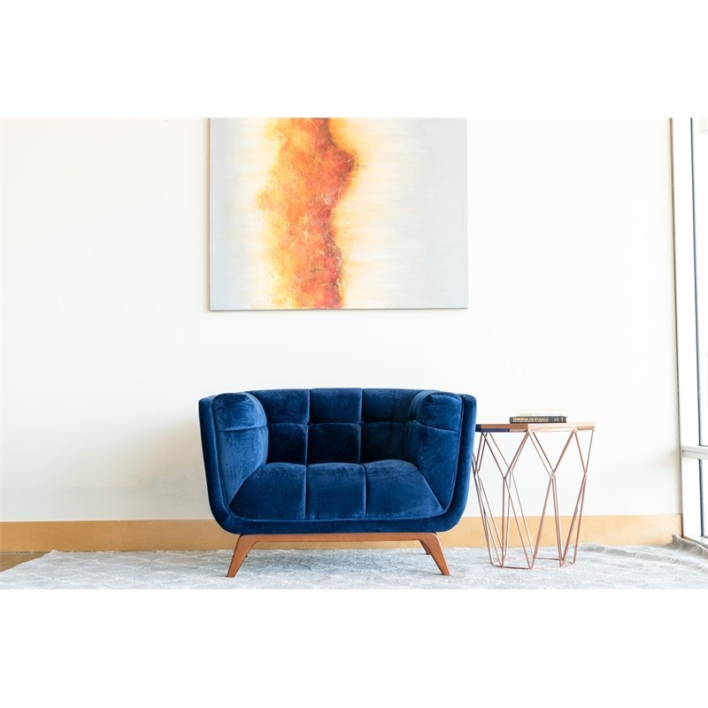 Pemberly Row Mid-Century Modern Allen Blue Velvet Lounge Chair