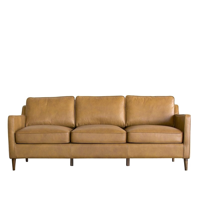Pemberly Row Mid-Century Modern Madison Brown Cognac Italian Leather Sofa