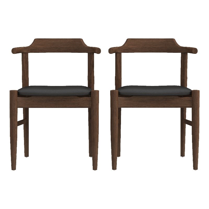 Pemberly Row Mid-Century Modern Kathy Black Leather Dining Chair (Set of 2)