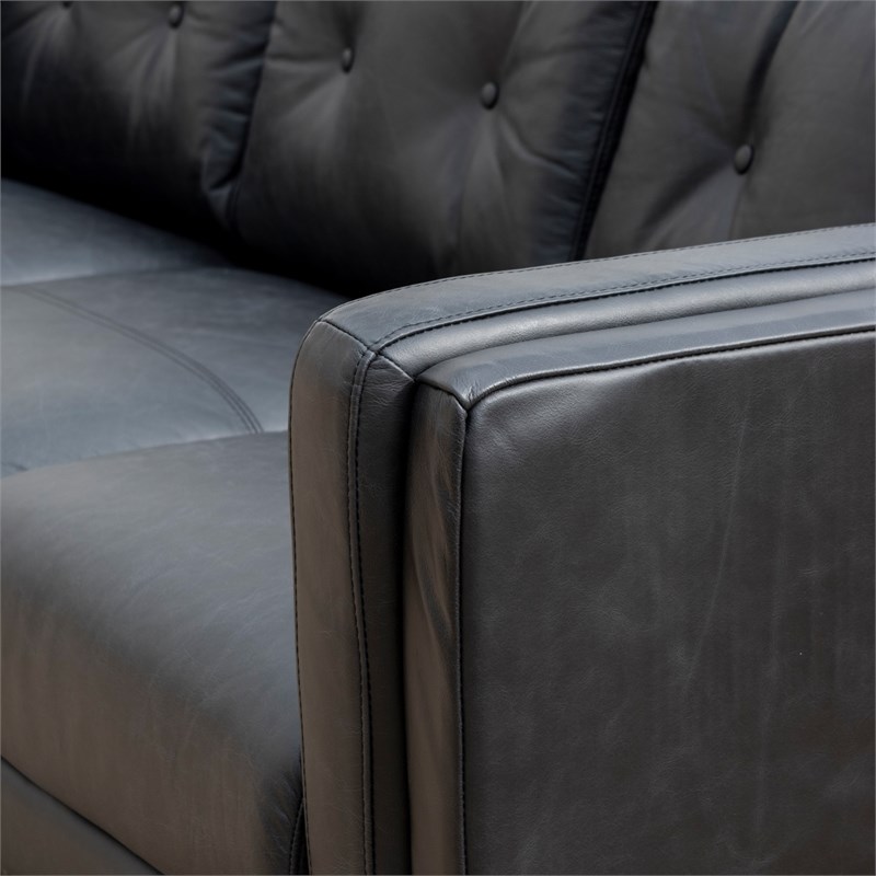 Pemberly Row Mid-Century Modern West Black Vintage Genuine Italian Leather Sofa