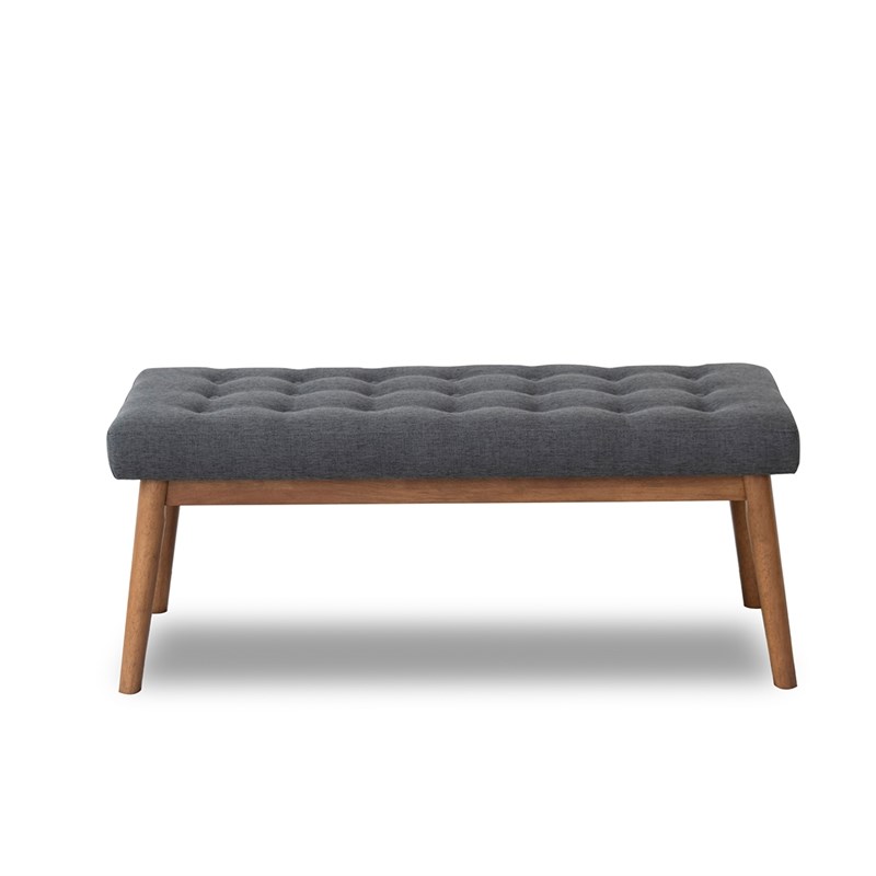 Pemberly Row Mid-Century Modern Rexton Gray Fabric Bench