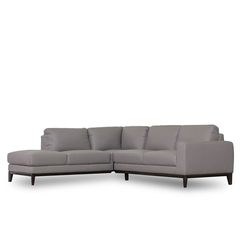 Pemberly Row Mid-Century Modern Milton Gray Leather Sectional Sofa (Left Chaise)