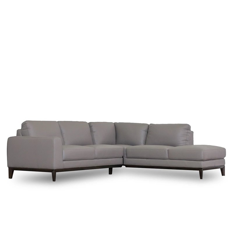 Pemberly Row Mid-Century Modern Milton Gray Leather Right Sectional Sofa
