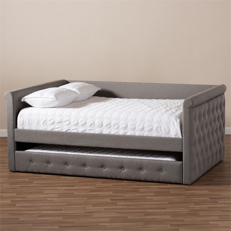 Pemberly Row Tufted Full Daybed with Trundle in Gray | Homesquare